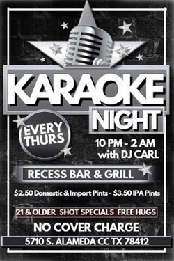 Karaoke at Recess Bar & Grill in Corpus Christi, Texas.