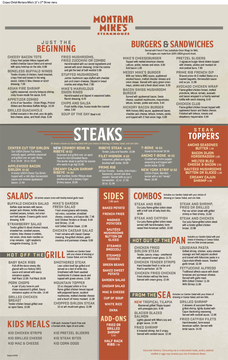 Montana sales mike's menu